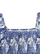 ieftine Tipăriți rochii florale-Pentru femei Rochie Mini Rochie casual Rochie de vară Rochie Boho Elegant Stilat Manșon de lanternă Vacanță Zilnic Dată Fit regulat Grafic Manșon scurt De Pe Umăr Albastru regal Vară