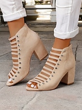 Χαμηλού Κόστους Γυναικεία Σανδάλια-γυναικεία μαύρα πέδιλα με λουράκια με τακούνι με λεπτομέρειες με καρφιά – μοντέρνο σχέδιο peep-toe για ρούχα γραφείου και πάρτι