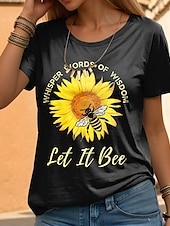 billiga Blommig t-shirt-Dam T-shirt Bomullskjorta Bokstav Ledigt Kortärmad Rund hals Vanliga toppar Dagligen Mönster Svart Sommar