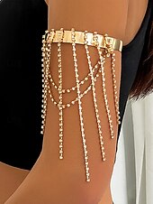 billiga Damarmband-dammanschettarmband i guldkedja – eleganta justerbara överarmssmycken med strass tofsar och dingelkedjor för fester och speciella tillfällen