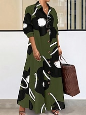 cheap Casual Floral Dresses-Women&#039;s Long Dress Maxi Dress Shirt Dress Casual Dress Summer Dress Stylish Casual Vacation Daily Date Regular Fit Floral Graphic Long Sleeve Lapel Black And White Black Blue Orange Summer Spring