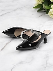 cheap Kitten Heels-Women&#039;s Rhinestone Embellished Pointed-Toe Slip-On Heeled Mules – Elegant Party and Formal Shoes for Evening Events and Weddings