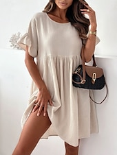 cheap Design Cotton &amp; Linen Dresses-Women&#039;s Mini Dress Linen-Inspired Dresses White Dress Casual Dress Tank Dress Basic Casual Vacation Daily Regular Fit Plain Half Sleeve Crew Neck Black White Beige Summer