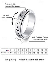 economico Gioielli da uomo-anello spinner da uomo con design a luna e stelle – regolabile, in acciaio inossidabile e che cambia colore, ideale per alleviare lo stress e per l&#039;abbigliamento casual