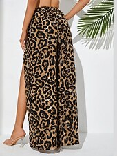 billige brede ben og høy midje-Dame Bred Bukseben kinesisk Mote Gatemote Full lengde Høy Midje Leopard Delt Printer comfy Myk Bekvem Mikroelastisk utendørs Gate Leopard Sommer Vår Normal
