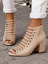 Χαμηλού Κόστους Γυναικεία Σανδάλια-γυναικεία μαύρα πέδιλα με λουράκια με τακούνι με λεπτομέρειες με καρφιά – μοντέρνο σχέδιο peep-toe για ρούχα γραφείου και πάρτι