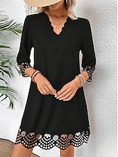 abordables robe noire midi-Femme robe longue Robe casual Robe Trapèze mode basique Décontractées Soirée Travail du quotidien Standard Plein manche longue Col V Noir Bleu Eté Printemps Automne