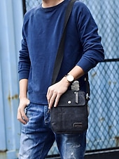tanie Torby męskie-męska płócienna torba typu crossbody – wielokieszeniowa, vintage&#039;owa, z regulowanym paskiem, idealna do podróży, pracy lub codziennego użytku, kolor czarny khaki, kawa