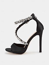 cheap Formal-Women&#039;s Rhinestone-Embellished Stiletto Heels – Elegant Open-Toe Wedding Sandals for Brides and Formal Events