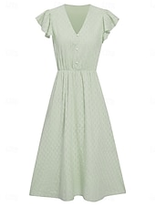 economico Abiti in pizzo bianco-Per donna Vestito longuette Vestito bianco Abito casual Abito linea A Moda Essenziale Informale Da mare Giornaliero Standard Liscio Senza maniche A V Bianco Verde Estate Primavera
