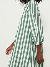 abordables Robes-chemises-Femme Mini robe Robe chemise Robe casual Robe d&#039;été mode Décontractées Vacances du quotidien Rendez-vous Standard marinière Manches 3/4 Col V Rose Claire Vert Eté Printemps