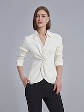 billige Kvinne Enkle Topper-Dame Dresskjorter Arbeidsskjorter Helfarge Formell Kontor Fritid / hverdag Kjegle Erme Svart Hvit Dreie blusset krage skjorter Langermet Elegant Mote Fritid hverdag Krage Vår