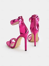 economico Sandali con tacco-tacchi a spillo con cinturino alla caviglia metallizzato fucsia per donna - scarpe da festa particolari