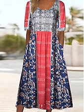 abordables Robes Bohémiennes-Femme Robe Maxi Robe casual Robe Évasée Robe Trapèze robe boheme Décontractées du quotidien Standard Floral Manche Courte Col V Noir Rouge bleu marine Bleu Roi Eté Printemps Automne