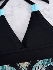 billiga Badessor-Kvinnors badkläder simklänningar 2-delad Cheeky Tankini baddräkt utan rygg hög midja smal semester strandkläder grafisk halter-hals ärmlösa baddräkter