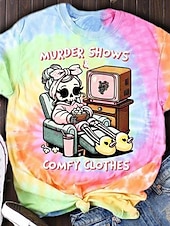 tanie Koszulka tie-dye i gradientowa-Damskie Podkoszulek Wzór tie-dye Litera Codzienny Krótki rękaw Okrągły dekolt Zwykłe topy Codzienny Nadruk Tęczowy Lato