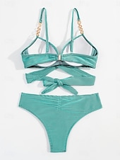 billige Bikinisett-Dame Badetøy Bikini 2 stk Frekk Badedrakt Åpen rygg Tynn Ferie Strand Klær Stripe V-hals Ermeløs Badedrakter