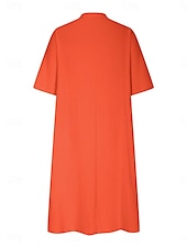 cheap Design Cotton &amp; Linen Dresses-Women&#039;s Midi Dress Cotton Linen Dresses Basic Casual Vacation Daily Regular Fit Plain 3/4 Length Sleeve Notched Neck Black Red Purple Light Blue Summer