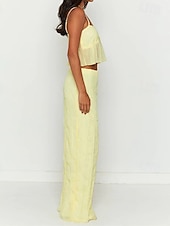 abordables Robes décontractées blanches-Femme Robe Ensemble Robe casual Jupe Ensemble Robe à enfiler Elégant Mode Plein Dos Nu Robe Maxi Sans Manches Col Carré Extérieur Rendez-vous Noir Blanche Jaune Eté Standard