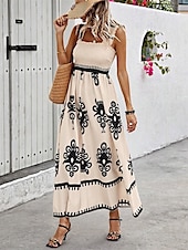 levne Boho šaty-Dámské Dlouhé šaty Maxi šaty Volnočasové šaty Áčkové šaty Letní šaty Boho šaty Čechy Havajské stylové Dovolená Denní Rande Běžný Grafika Bez rukávů Hranatý Černá Světlá růžová Rubínově červen