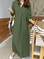 economico Vestiti-Per donna Abito Lungo Maxi Abito Abiti ispirati al lino Vestito Casual Elegante Casual Vacanza Quotidiano Data Vestibilità regolare Semplice Manica Lunga Bavero Nero Vino Cachi Verde militare Estate