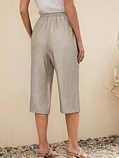 baratos Shorts de linho de algodão-Mulheres Shorts de algodão e linho Calção Leve Casual Comprimento do joelho Cintura Média Tecido Bolsos Com Cordão Respirabilidade Confortável Sem Elasticidade Casual / Diário Final de semana Azul de