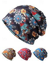 baratos Chapéus Femininos-gorro feminino com estampa floral – leve, macio e respirável para uso casual e atividades ao ar livre