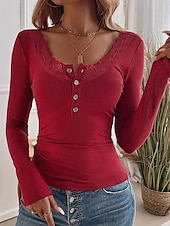 economico Top in Pizzo-Top in pizzo bianco elegante da donna camicetta di pizzo elegante solidale top regolari quotidiani maniche lunghe scollo a barca vestibilità regolare top romantici da indossare quotidianamente petite