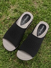 baratos Sandálias Confortáveis-sandálias femininas slip-on com cabedal em malha trançada, design aberto e sola acolchoada para uso casual no verão e conforto diário