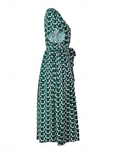 abordables Robes fleuries décontractées-Femme Robe mi-longue Robe casual Robe Trapèze mode Décontractées Vacances du quotidien Standard Floral Manche Courte Col V Vert foncé Eté