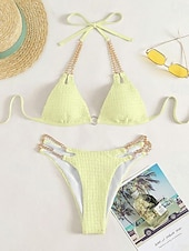 economico Bikini-Per donna Costumi da bagno Bikini 2 pezzi Slip brasiliano Costume da bagno Schiena scoperta Taglia piccola Festività Abbigliamento mare Tinta unica Halter Neck Senza maniche Costumi da bagno