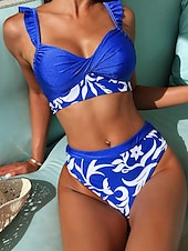 billige Tankinier-Dame Badetøy Bikini 2 stk Frekk Badedrakt Åpen rygg Tynn Ferie Strand Klær Grafisk U-hals Ermeløs Badedrakter