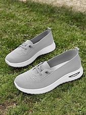 ieftine Adidași de Damă-adidași de damă gri din tricot cu talpă cu pernă de aer – pantofi ușori și respirabili pentru mers, călătorii și ținute casual