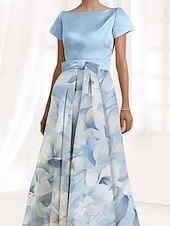 cheap Floor Length-A-Line Floor Length Wedding Guest Dress Formal Dresses Flare Dress Mother of the Bride Dress Short Sleeve Cowl Neck Elegant Formal Wedding Guest Satin with Bow(s) Pleats