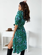 preiswerte Ausgefallene Kleider-Damen Midikleid Casual kleid Schaukelkleid A Linie Kleid Boho-Kleid Brautkleider schlicht Täglich Regular Fit Blumen Langarm V Ausschnitt Schwarz Gelb Rote Purpur Frühling Herbst