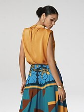 economico Bluse e camicie-camicetta senza maniche in raso a collo alto