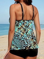 abordables Tankinis-Maillots de bain femmes Tankini 2 pièces Maillot de bain à jambe de garçon Dos nu Vêtements de plage vacances Léopard Pois Col en U Sans manches