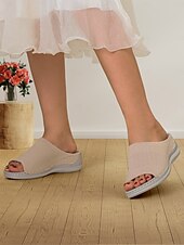 baratos Sandálias Confortáveis-sandálias femininas slip-on com cabedal em malha trançada, design aberto e sola acolchoada para uso casual no verão e conforto diário