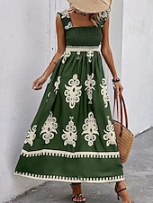 levne Boho šaty-Dámské Dlouhé šaty Maxi šaty Volnočasové šaty Áčkové šaty Letní šaty Boho šaty Čechy Havajské stylové Dovolená Denní Rande Běžný Grafika Bez rukávů Hranatý Černá Světlá růžová Rubínově červen