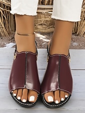 preiswerte Flache Sandalen-braune offene Sandalen aus Kunstleder für Damen – lässige Slingback-Flats mit Strass-Schnalle für den Sommer &amp; den Alltag