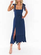 cheap White Graduation Dresses-Women&#039;s Long Dress Maxi Dress Graduation Dress A Line Dress Summer Dress Cami Dress Elegant Stylish Vacation Daily Date Regular Fit Plain Sleeveless Square Neck Black White Light Green Pink Summer