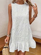 economico Vestiti-Per donna Mini Abito Abiti ispirati al lino Abito Bianco Vestito Casual Abito in cotone e lino Elegante Casual Vacanza Quotidiano Data Vestibilità regolare Semplice Senza Maniche Girocollo Bianco