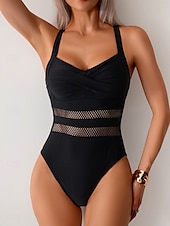 billiga One-piece-baddräkter-Dam Badkläder En bit Monokini Baddräkt Öppen rygg Magkontroll Hög midja Semester Standkläder Ensfärgat V-hals Ärmlös Baddräkter