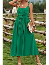 economico Abiti da vacanza-Per donna Vestito maxi Abito casual Abito linea A Abito sottoveste Moda Essenziale Informale Da mare Giornaliero Standard Liscio Senza maniche A V Giallo Verde Estate Primavera