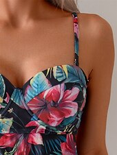 billiga Badessor-Kvinnors badkläder simklänningar en-delad Tankini baddräkt utan rygg smal semester strandkläder grafisk V-hals ärmlösa baddräkter