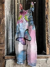 billiga Overall-Dam Byxor Jumpsuit Sparkbyxor Lättvikt Ledigt Ankellång Mellanhög midja Blommig Grafisk Tryck Mateial som andas Bekväm Oelastisk Hem Ledigt / vardag Rödvin Azurblå Flodblå Vit Sommar Vår Normal