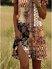 tanie Sukienki boho-Sukienka mini damska sukienka codzienna sukienka petite sukienka T-shirt sukienka tee sukienka letnia stylowa codzienna wakacyjna regularny krój w kolorze blokowym krótki rękaw okrągły dekolt