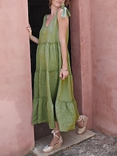 ieftine proiectează rochii din bumbac și in-Pentru femei Rochie Maxi Rochii inspirate din in Rochie casual Rochie din Bumbac Rochie Slip De Bază Casual Vacanță Zilnic Fit regulat Simplu Fără manșon Cu Bretele În V Trifoi Vară