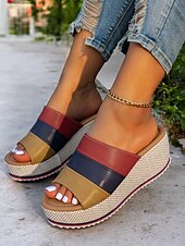 abordables Sandalias Informales-Sandalias de cuña con plataforma multicolor para mujer con punta abierta: zapatos de verano cómodos para salidas informales y vacaciones en la playa