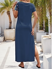 levne Šaty umění a designu-Dámské maxi šaty casual šaty sundress shift šaty stylové casual dovolená denní regular fit květinové krátký rukáv crew neck modrá jaro podzim
